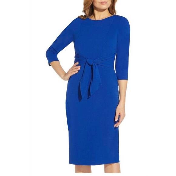 NEW ADRIANNA PAPELL crew neck solid knit crepe dress in violet cobalt - Picture 5 of 5